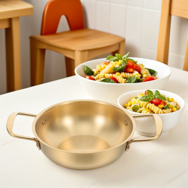 🍳 وعاء معكرونة كوري من الفولاذ المقاوم للصدأ الذهبي مع مقابض 2 قطعة للمطبخ - Image 3