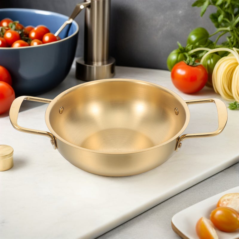 🍳 وعاء معكرونة كوري من الفولاذ المقاوم للصدأ الذهبي مع مقابض 2 قطعة للمطبخ - Image 5