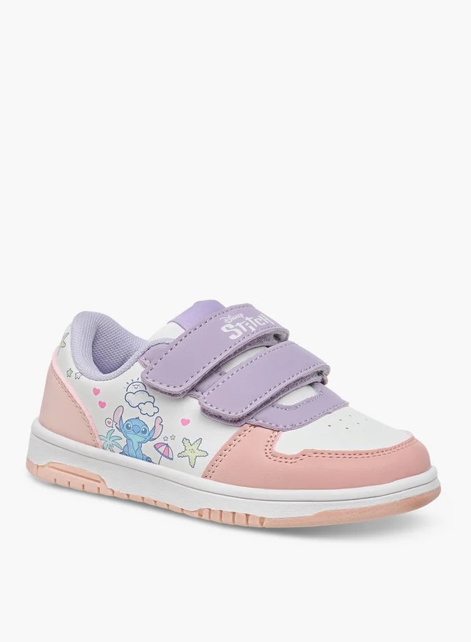 ديزني Girls Stitch Print Sneakers with Hook and Loop Closure