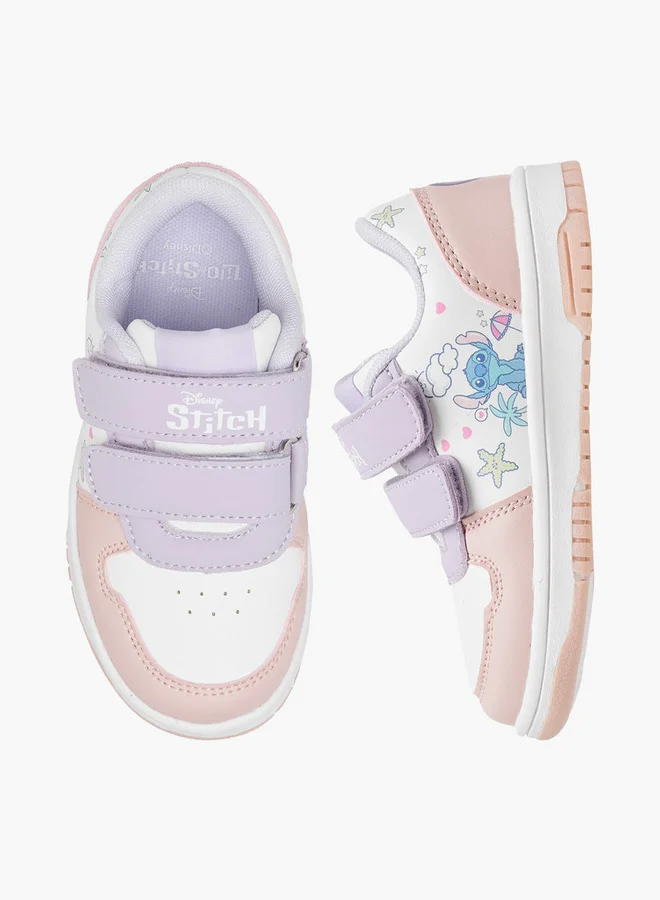 ديزني Girls Stitch Print Sneakers with Hook and Loop Closure