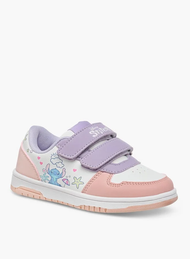 Disney Girls Stitch Print Sneakers with Hook and Loop Closure