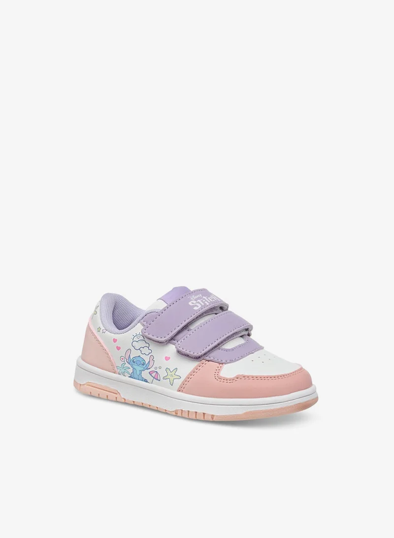 Disney Girls Stitch Print Sneakers with Hook and Loop Closure