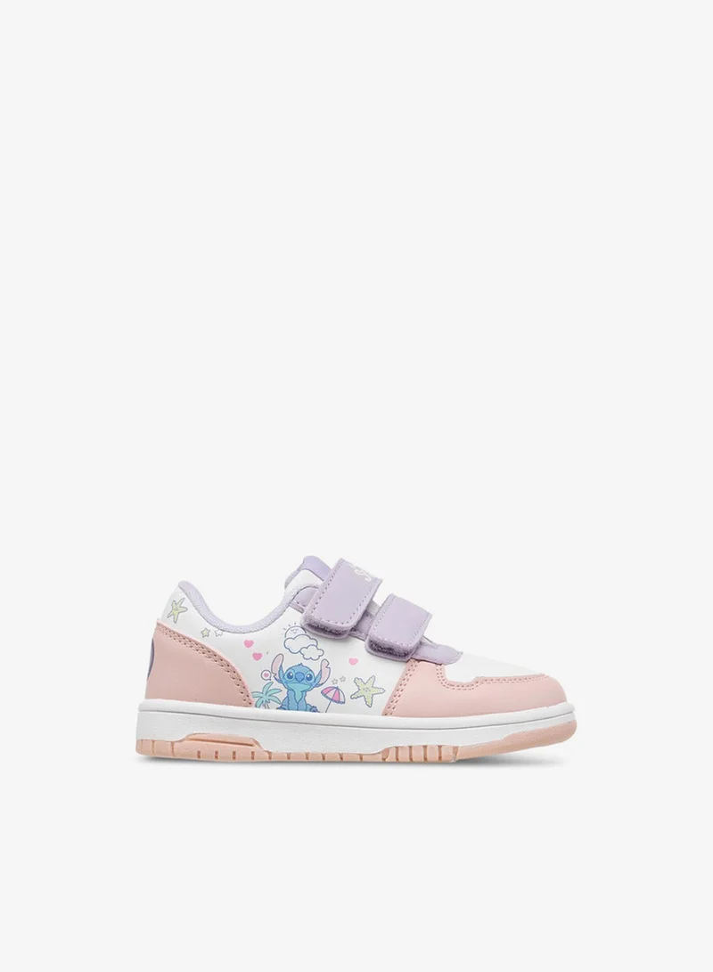 Disney Girls Stitch Print Sneakers with Hook and Loop Closure