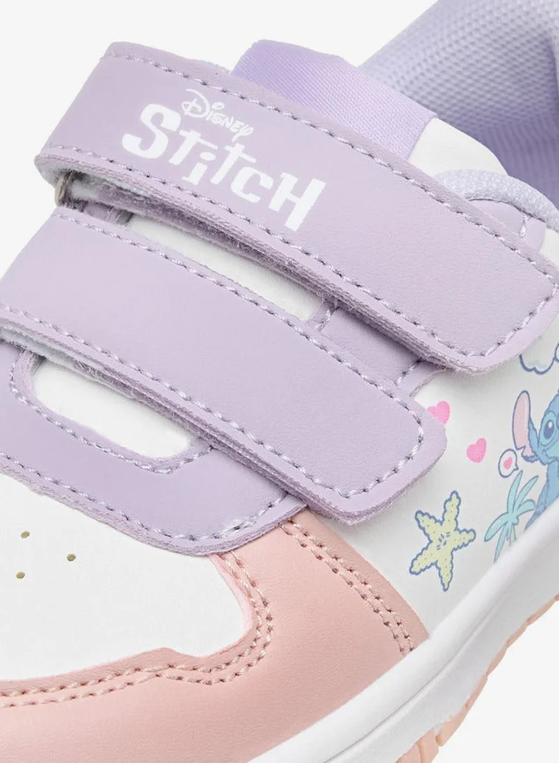 Disney Girls Stitch Print Sneakers with Hook and Loop Closure