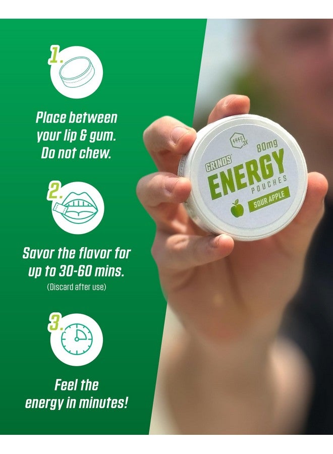 GRINDS Grinds Energy Pouches - Natural Caffeine Pouches - Contains B-Vitamins, Sugar-Free, & 0 Calories - 80mg of Caffeine in Each Pouch - Wintergreen, Peach, & Sour Apple - 3 Pack, 15 Pouches Per Can - Image 5