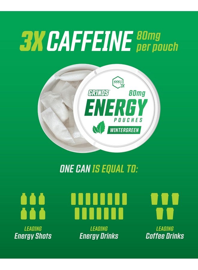 GRINDS Grinds Energy Pouches - Natural Caffeine Pouches - Contains B-Vitamins, Sugar-Free, & 0 Calories - 80mg of Caffeine in Each Pouch - Wintergreen, Peach, & Sour Apple - 3 Pack, 15 Pouches Per Can - Image 3