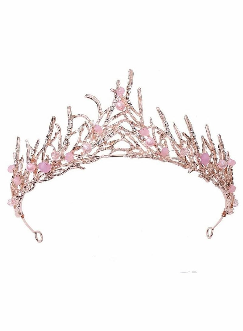 Girls Crystal Tiara, Crown Pink Women Princess Elf Headband Gift for Costume Wedding Prom Birthday Party Cosplay Pageant Hair Accessories Present Jewelry Festival Party Holiday Special Day  - Image 1