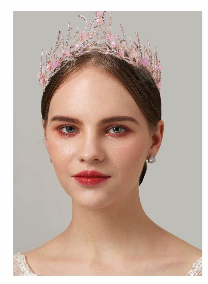 Girls Crystal Tiara, Crown Pink Women Princess Elf Headband Gift for Costume Wedding Prom Birthday Party Cosplay Pageant Hair Accessories Present Jewelry Festival Party Holiday Special Day  - Image 4