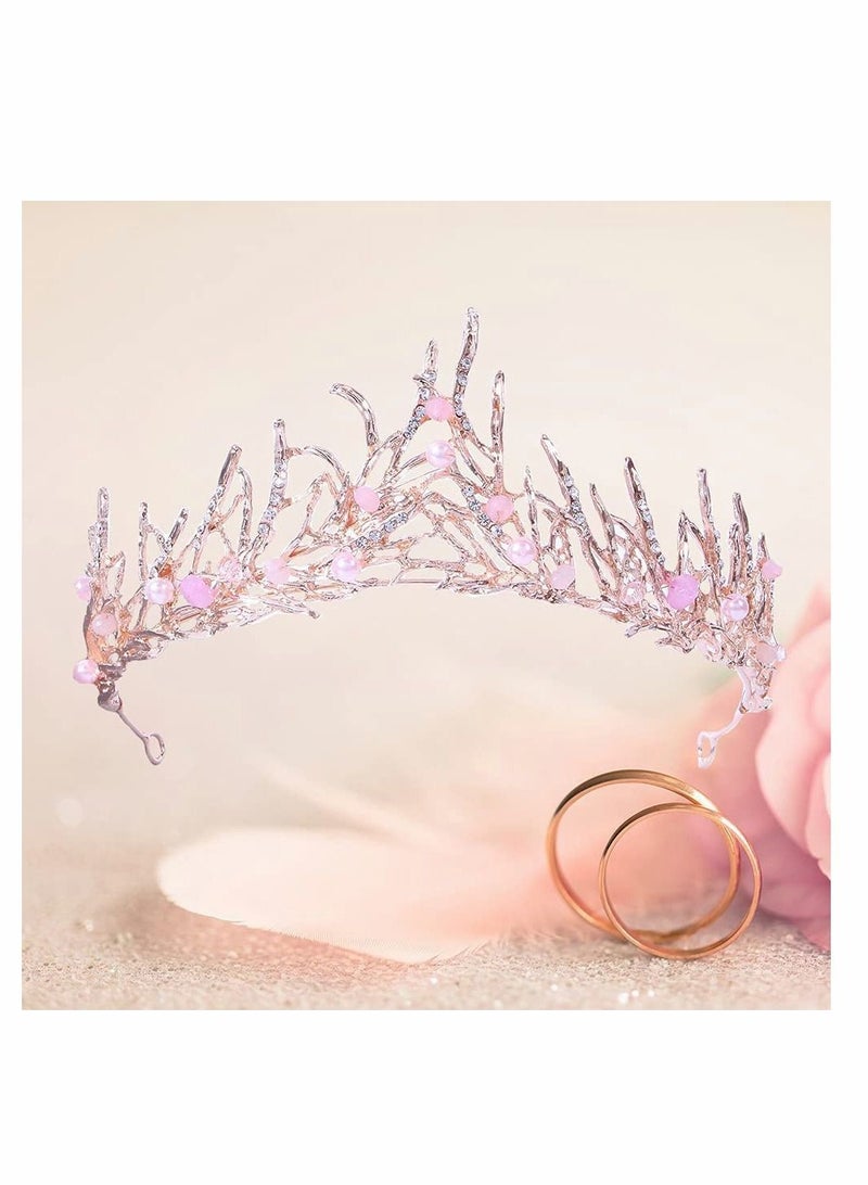 Girls Crystal Tiara, Crown Pink Women Princess Elf Headband Gift for Costume Wedding Prom Birthday Party Cosplay Pageant Hair Accessories Present Jewelry Festival Party Holiday Special Day  - Image 3