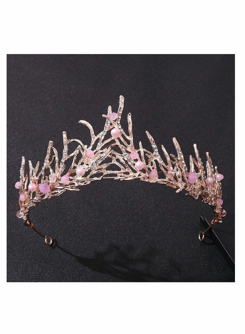 Girls Crystal Tiara, Crown Pink Women Princess Elf Headband Gift for Costume Wedding Prom Birthday Party Cosplay Pageant Hair Accessories Present Jewelry Festival Party Holiday Special Day  - Image 2