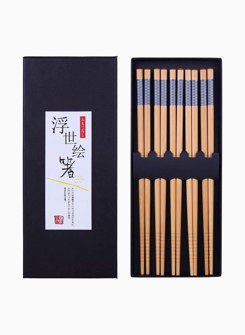 Barakah عيدان تناول الطعام من الخيزران قابلة لإعادة الاستخدام مجموعة هدايا بأسلوب ياباني، عيدان تناول الطعام الطبيعية الكلاسيكية من الخيزران آمنة في غسالة الصحون، 5 أزواج - Image 1