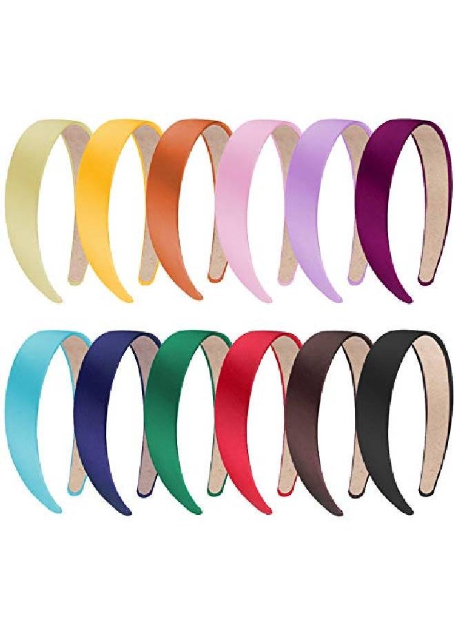 SIQUK 12 Pieces Satin Headbands 1 Inch Wide Nonslip Headband Colorful Headbands Diy Hair Headband For Women And Girls12 Colors  - Image 1