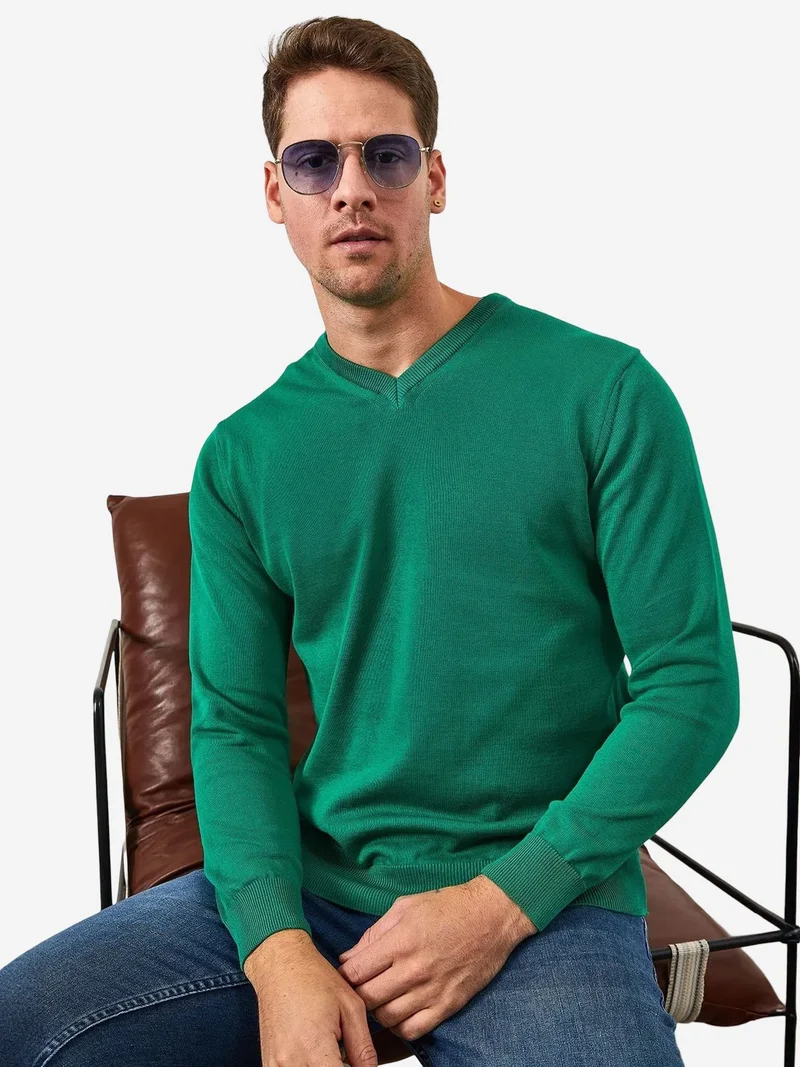بيانكو لوتشي LUCCI Men's V-neck Cotton Knit Top