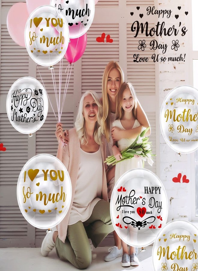 Aoriher 12 Sheet Happy Mother's Day Balloon Labels Stickers Letter Balloon Stickers I Love You So Much Party Decals for DIY Transparent(Classic) - Image 4