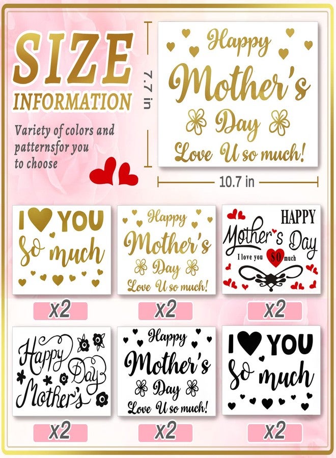 Aoriher 12 Sheet Happy Mother's Day Balloon Labels Stickers Letter Balloon Stickers I Love You So Much Party Decals for DIY Transparent(Classic) - Image 2