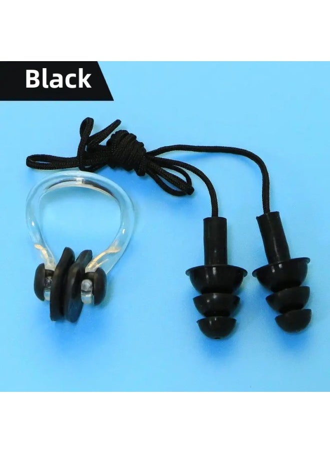 Generic Silicone Swimming Special Nose Clip Silicone Anti-soft Nose Diving Swimming Adults And Children Universal Anti-choking Nasal Plug-Colour:Black Anti-falling Corded Earplugs + Nose Clip - Pack Of Three  - Image 1