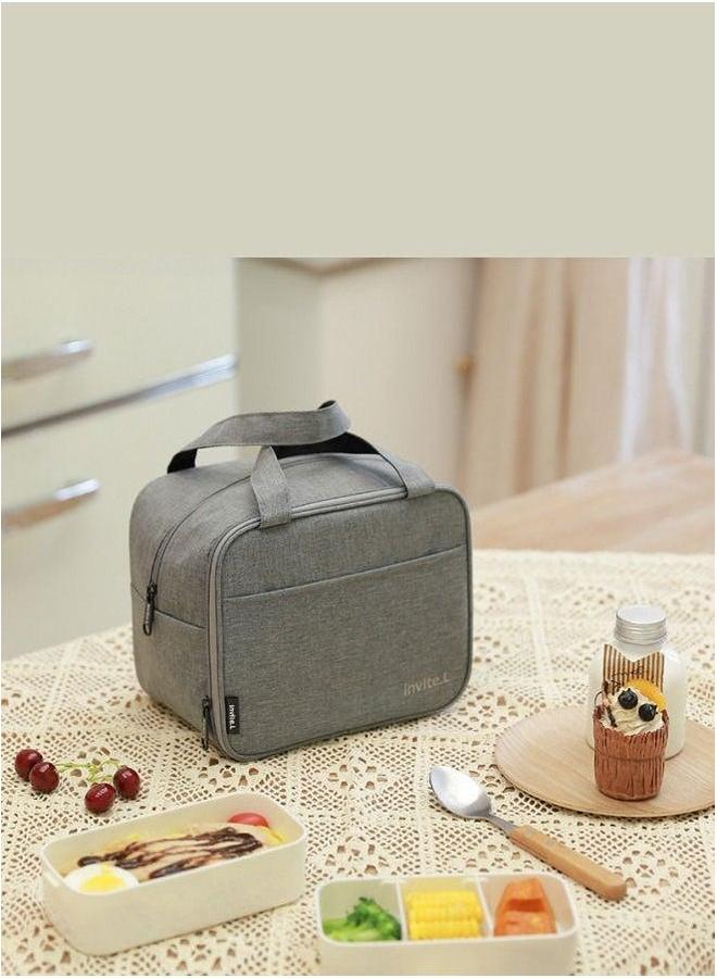 HOMESTAR Double Layer Waterproof Portable Fresh-keeping Lunch Box Bag Nylon Grey  - Image 2