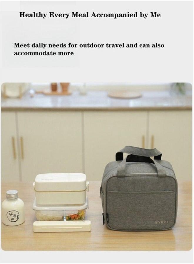 HOMESTAR Double Layer Waterproof Portable Fresh-keeping Lunch Box Bag Nylon Grey  - Image 5