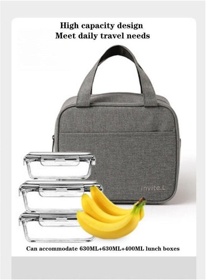 HOMESTAR Double Layer Waterproof Portable Fresh-keeping Lunch Box Bag Nylon Grey  - Image 4