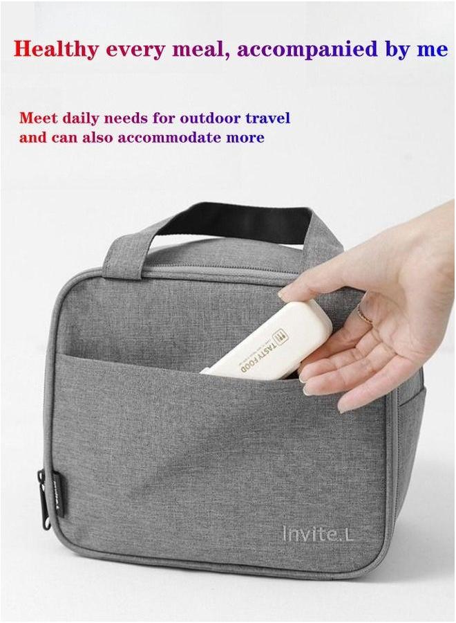 HOMESTAR Double Layer Waterproof Portable Fresh-keeping Lunch Box Bag Nylon Grey  - Image 3