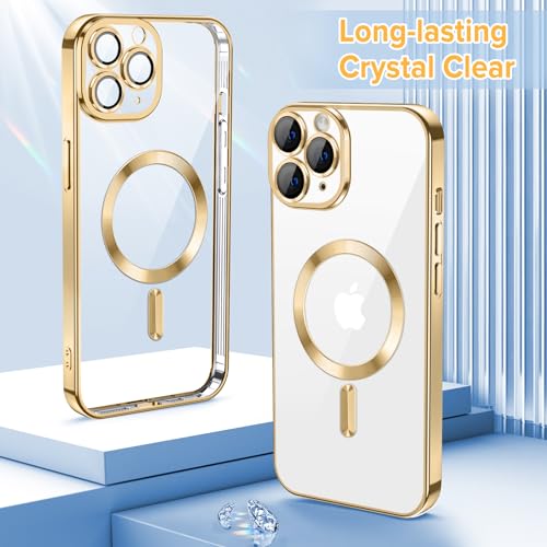 Hython Magnetic Clear for iPhone 11 Pro Max Case with Camera Lens Protector [Compatible with MagSafe] Plating Edge Slim Soft TPU Cover Protective Phone Case for iPhone 11 Pro Max 6.5", Gold - Image 2