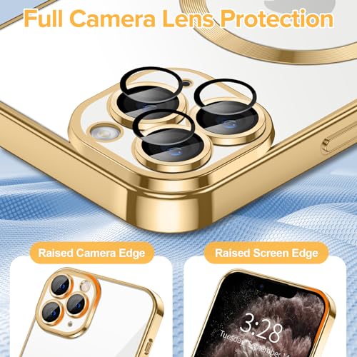 Hython Magnetic Clear for iPhone 11 Pro Max Case with Camera Lens Protector [Compatible with MagSafe] Plating Edge Slim Soft TPU Cover Protective Phone Case for iPhone 11 Pro Max 6.5", Gold - Image 4