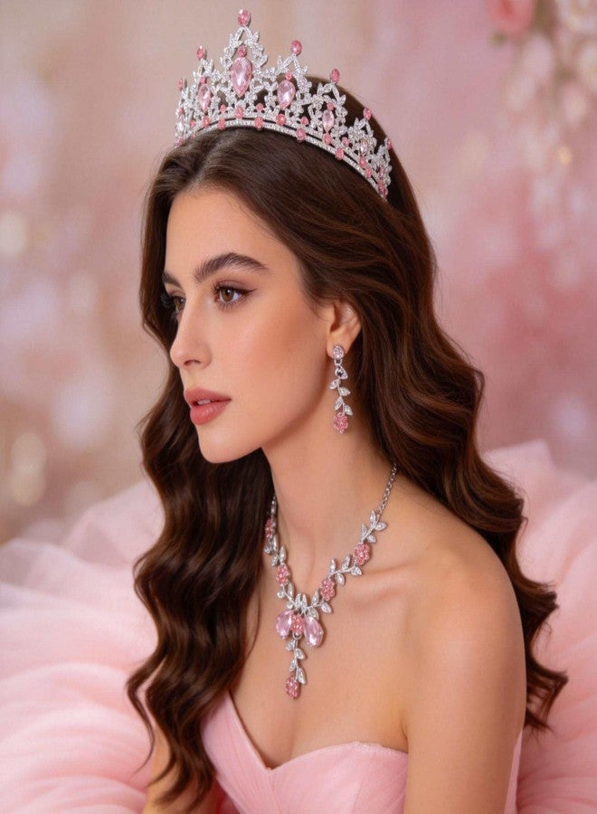 Kamirola Tiaras and Crowns for Women,Tiaras Earrings Necklace, Crystal Bridal Jewelry Set, Costume Party Halloween Prom Pageant Jewelry for Women(TR45), Medium, Alloy Steel, Crystal - Image 3
