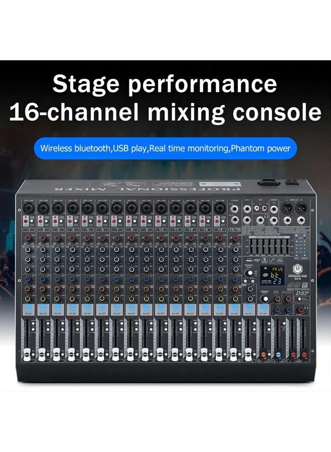 W IN-MIX خلاط صوتي احترافي DX16 DJ بـ 16 قناة مع 99 تأثير DSP، 7 نطاقات EQ، طاقة فانتوم مستقلة 48V وزر كتم، وظيفة بلوتوث، واجهة USB للتسجيل للاستوديو والمسرح - Image 2