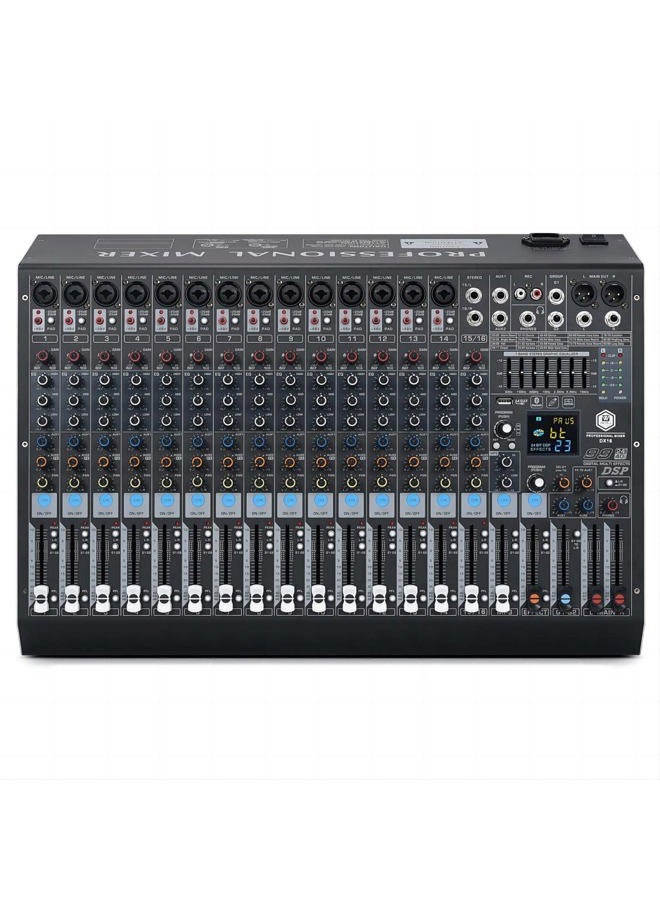 W IN-MIX خلاط صوتي احترافي DX16 DJ بـ 16 قناة مع 99 تأثير DSP، 7 نطاقات EQ، طاقة فانتوم مستقلة 48V وزر كتم، وظيفة بلوتوث، واجهة USB للتسجيل للاستوديو والمسرح - Image 1