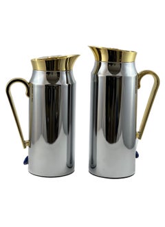 Homemaker 2-Piece Tea & Coffee Flask - 0.75 Liter & 1 Liter Capacity - Glass Inner - Steel Body - Silver & Gold  - Image 1