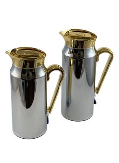Homemaker 2-Piece Tea & Coffee Flask - 0.75 Liter & 1 Liter Capacity - Glass Inner - Steel Body - Silver & Gold  - Image 2