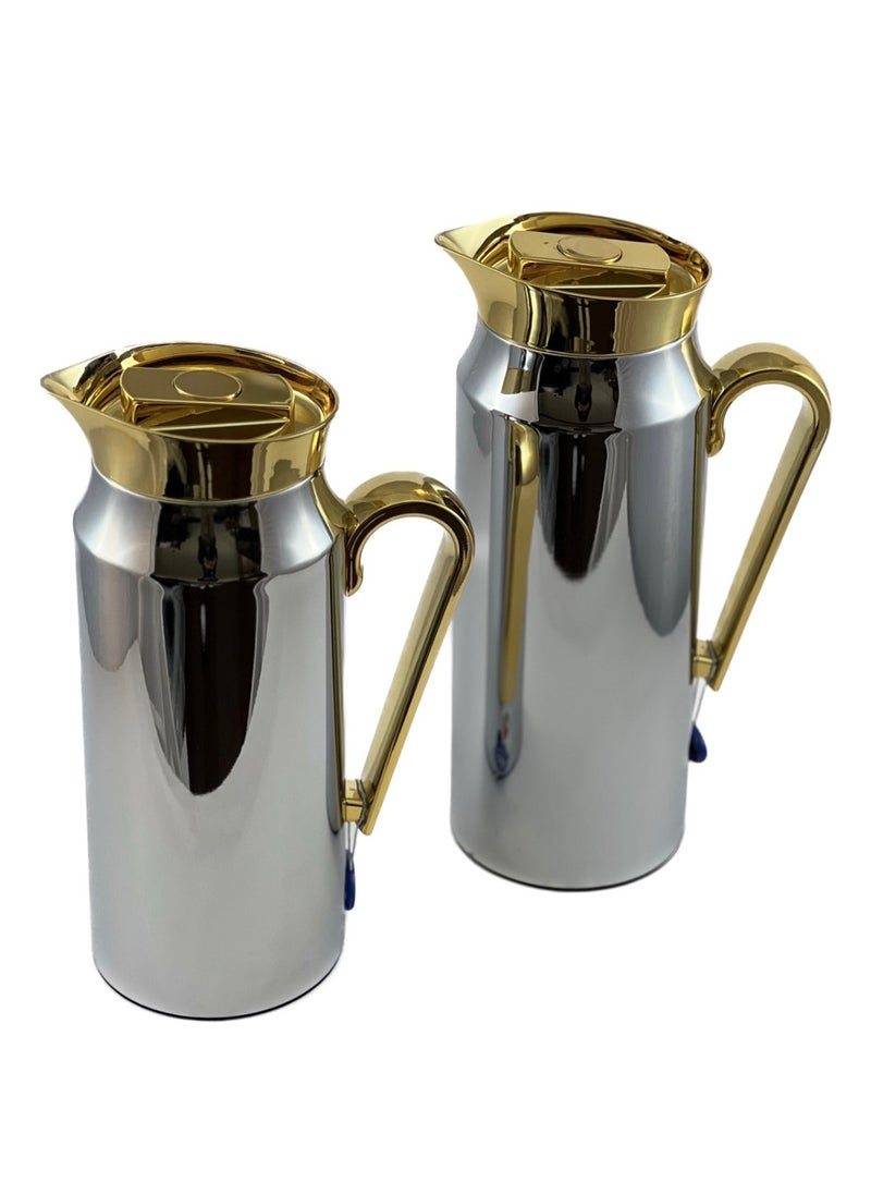 Homemaker 2-Piece Tea & Coffee Flask - 0.75 Liter & 1 Liter Capacity - Glass Inner - Steel Body - Silver & Gold  - Image 2