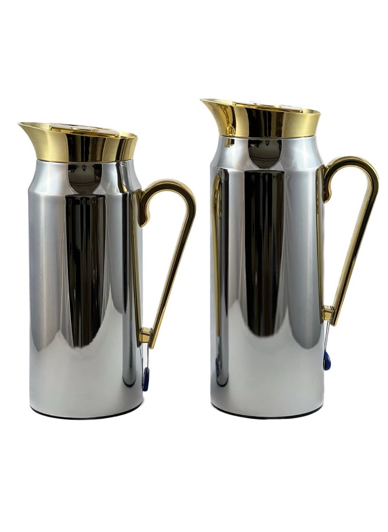 Homemaker 2-Piece Tea & Coffee Flask - 0.75 Liter & 1 Liter Capacity - Glass Inner - Steel Body - Silver & Gold  - Image 3