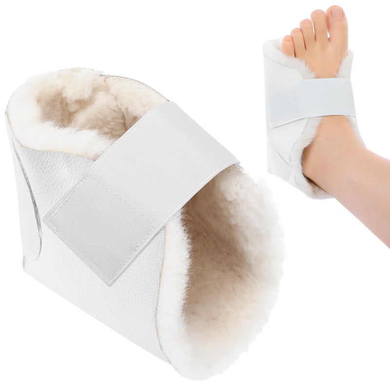 Jeere 1 Pcs Heel Protector for Pressure Sores Boot Sheepskin Heel Pad Soft Foot Cushions Pad Adjustable Foot Pillows with Securing Strap for Protect Feet Ankle Pressure Bed Sores(Creamy White) - Image 1