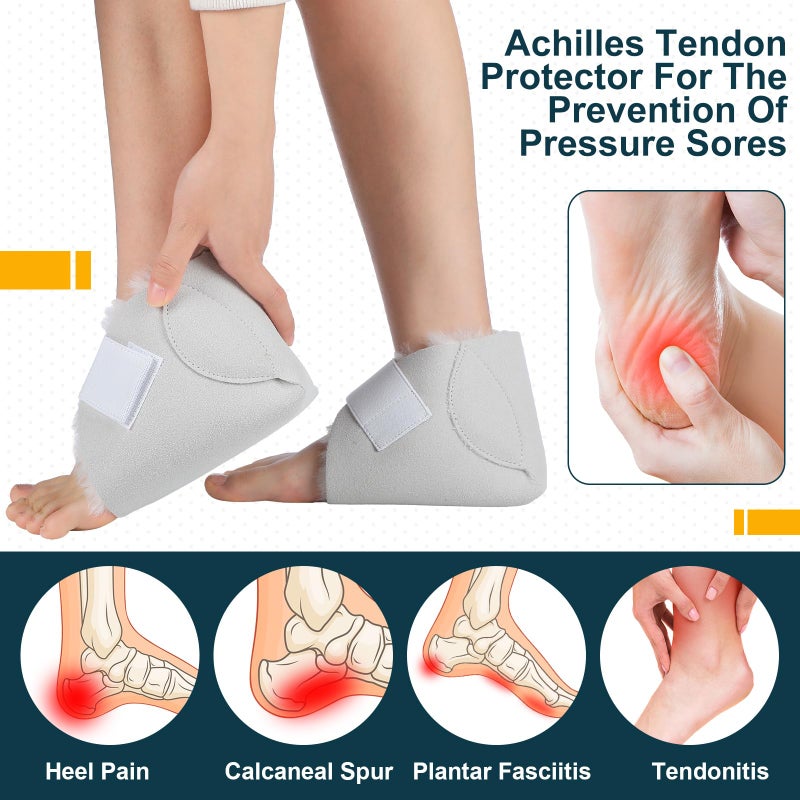 Jeere 1 Pcs Heel Protector for Pressure Sores Boot Sheepskin Heel Pad Soft Foot Cushions Pad Adjustable Foot Pillows with Securing Strap for Protect Feet Ankle Pressure Bed Sores(Creamy White) - Image 2