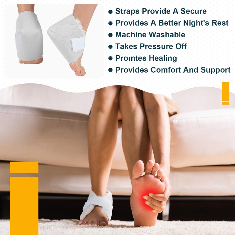 Jeere 1 Pcs Heel Protector for Pressure Sores Boot Sheepskin Heel Pad Soft Foot Cushions Pad Adjustable Foot Pillows with Securing Strap for Protect Feet Ankle Pressure Bed Sores(Creamy White) - Image 5