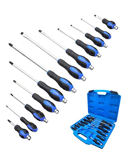 ROTATION Magnetic Screwdriver Set 12 PCS with Black tips 6 Phillips and 6 Flat Head Screwdrivers with GoThru Steel Blades High Torque for Fastening and Loosening Black Tip_Matt Blade - Image 1