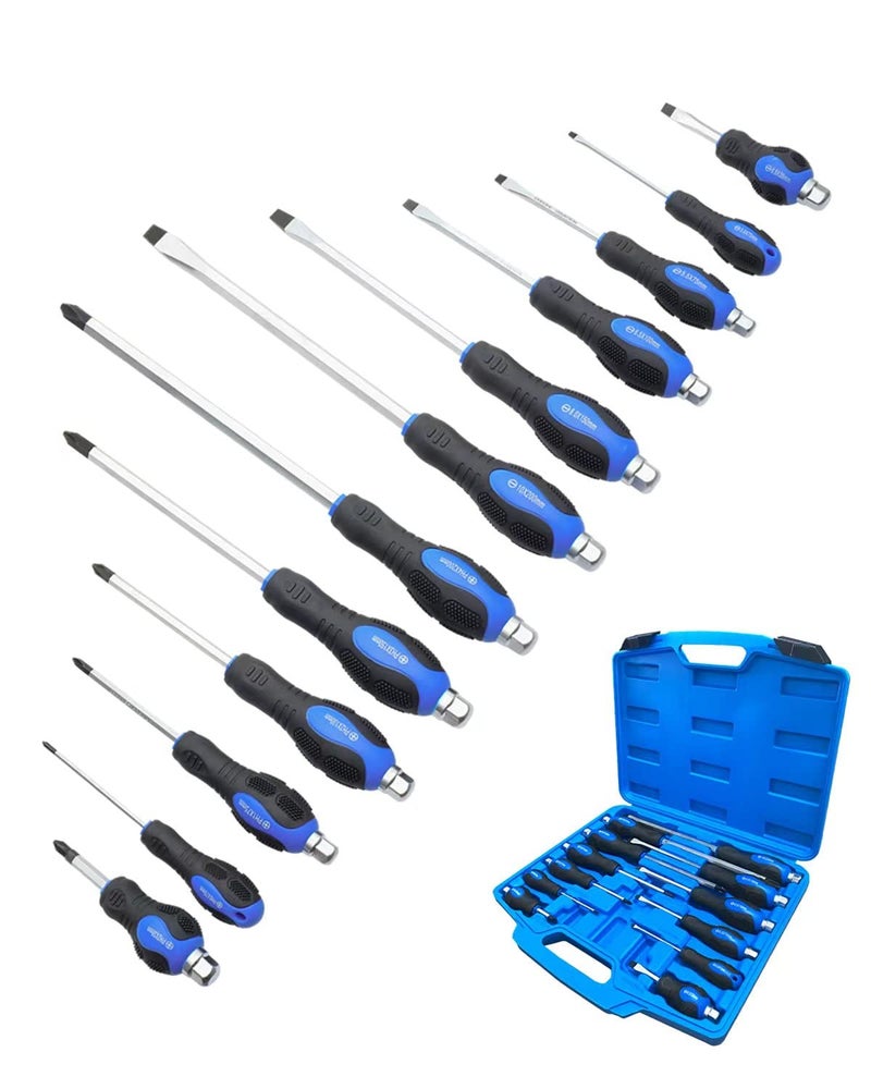 ROTATION Magnetic Screwdriver Set 12 PCS with Black tips 6 Phillips and 6 Flat Head Screwdrivers with GoThru Steel Blades High Torque for Fastening and Loosening Black Tip_Matt Blade - Image 3