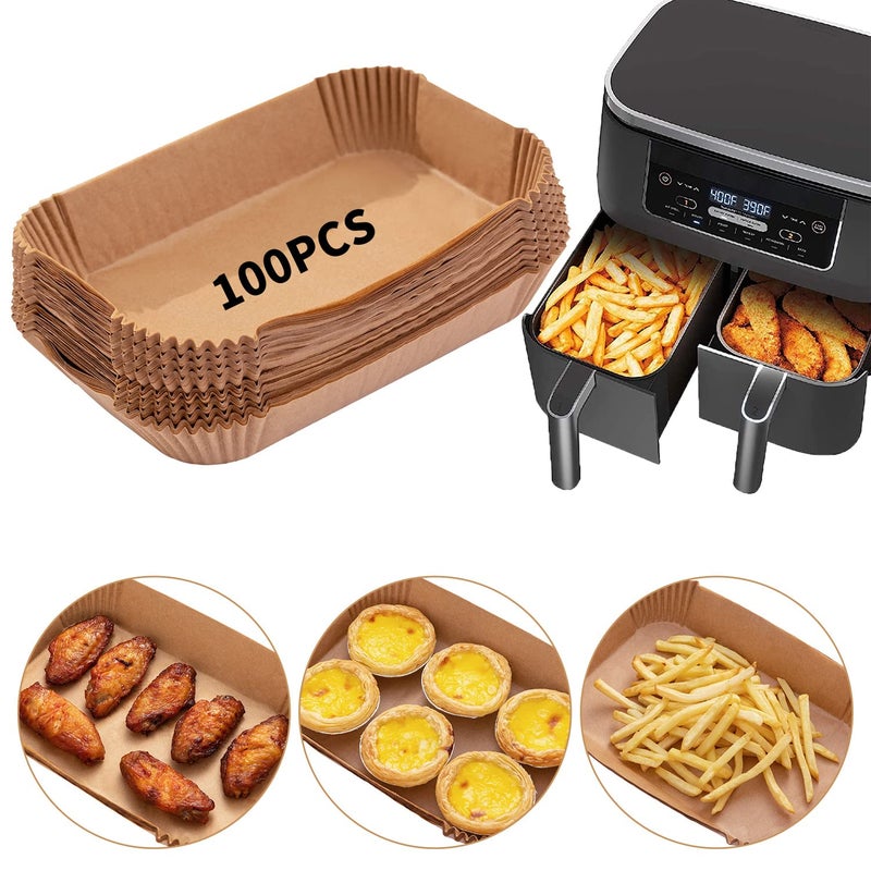 Ecfvtp Air Fryer Disposable Paper Liner, 100PCS Food Grade Parchment Liners for Ninja DZ201,Ninja Foodi Dual Air Fryer Accessories Baking Paper (9 * 6, Natural) - Image 1