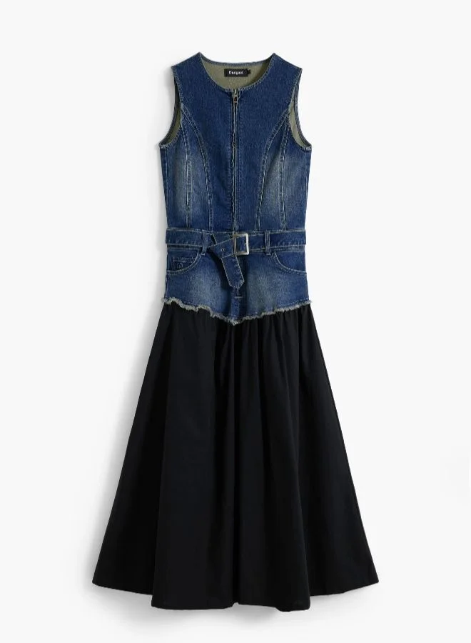 Desigual denim blue Denim Combined Dress for Women | Best Price UAE