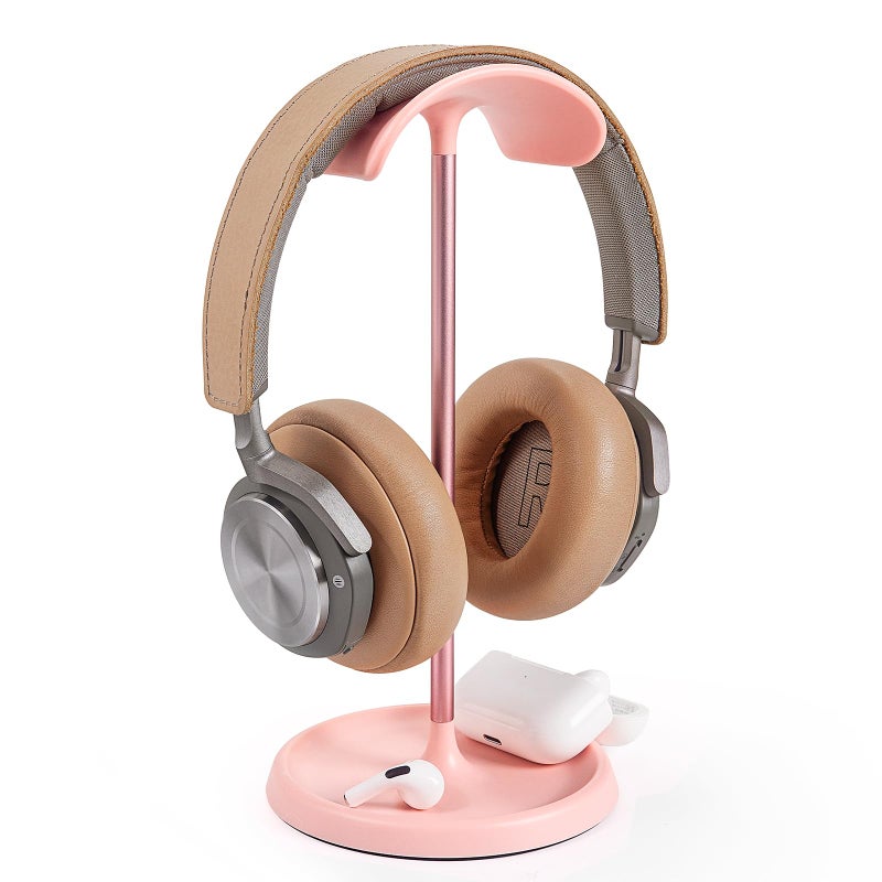 QinCoon Headphone Stand Curved Headset Stand with Storage Tray Heavy Base Gaming Headset Holder for AirPods Max AirPods Pro Beats Bose Sennheiser Sony and More Pink - Image 2