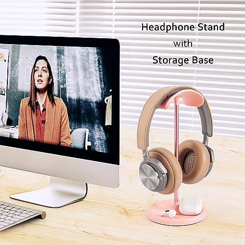 QinCoon Headphone Stand Curved Headset Stand with Storage Tray Heavy Base Gaming Headset Holder for AirPods Max AirPods Pro Beats Bose Sennheiser Sony and More Pink - Image 3