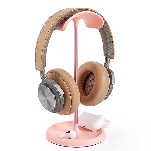 QinCoon Headphone Stand Curved Headset Stand with Storage Tray Heavy Base Gaming Headset Holder for AirPods Max AirPods Pro Beats Bose Sennheiser Sony and More Pink - Image 1