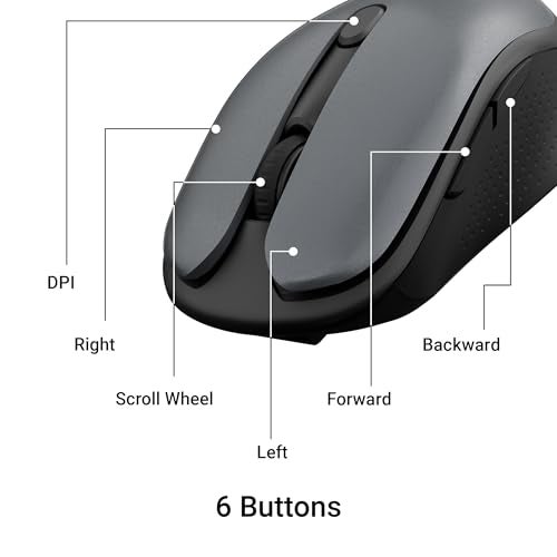 ZEBRONICS Charm Rechargeable Wireless Mouse, Dual Mode (2.4GHz + BT), Dual Bluetooth, Upto 1600 DPI, Silent Operation, 6 Buttons, Comfortable & Ergonomic, for Mac | Laptop | Computer (Metallic Grey) - Image 5
