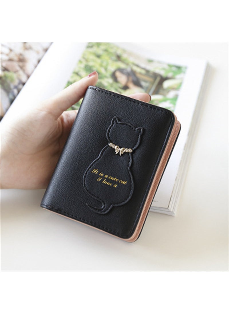 Generic Korean Sweet Cute Cat 2-Fold Tassel Womens Wallet Black-available after the year (do not order urgent orders) 