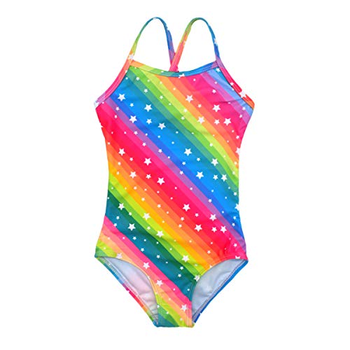 HONISEN Big Girls One Pieces Swimsuit Cute Swimwear Bathing Suits Rainbow 7T - Image 1