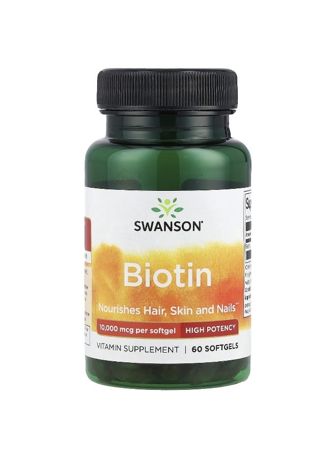 Swanson, Biotin, 10,000 mcg, 60 Softgels - Image 1