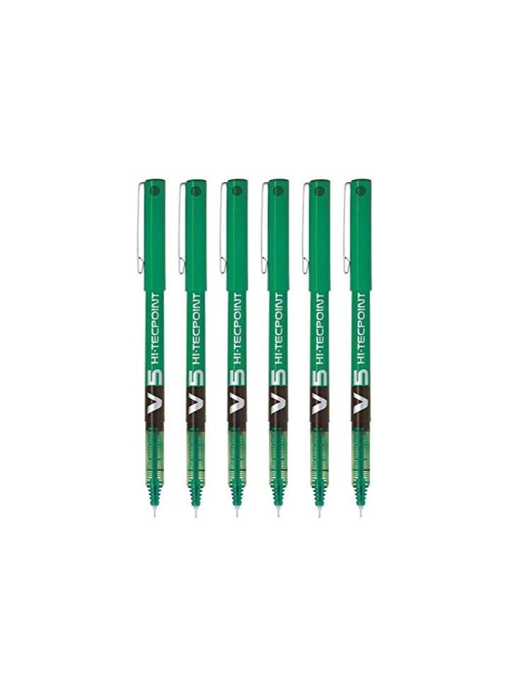Pilot Hi-Tecpoint V5 Liquid Ink Rollerball Pen - Fine Tip - (Green 6) - Image 1