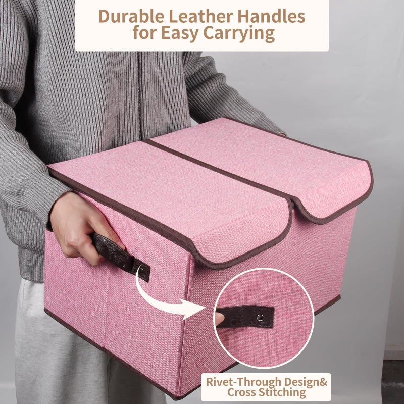 Tcbelosion Foldable Fabric Storage Box, 16.5 x 11.8 x 9.8 inches (L x W x H), with Double-Lid & Dividers, Large Organizer for Home, Closet, Office(Pink) - Image 4