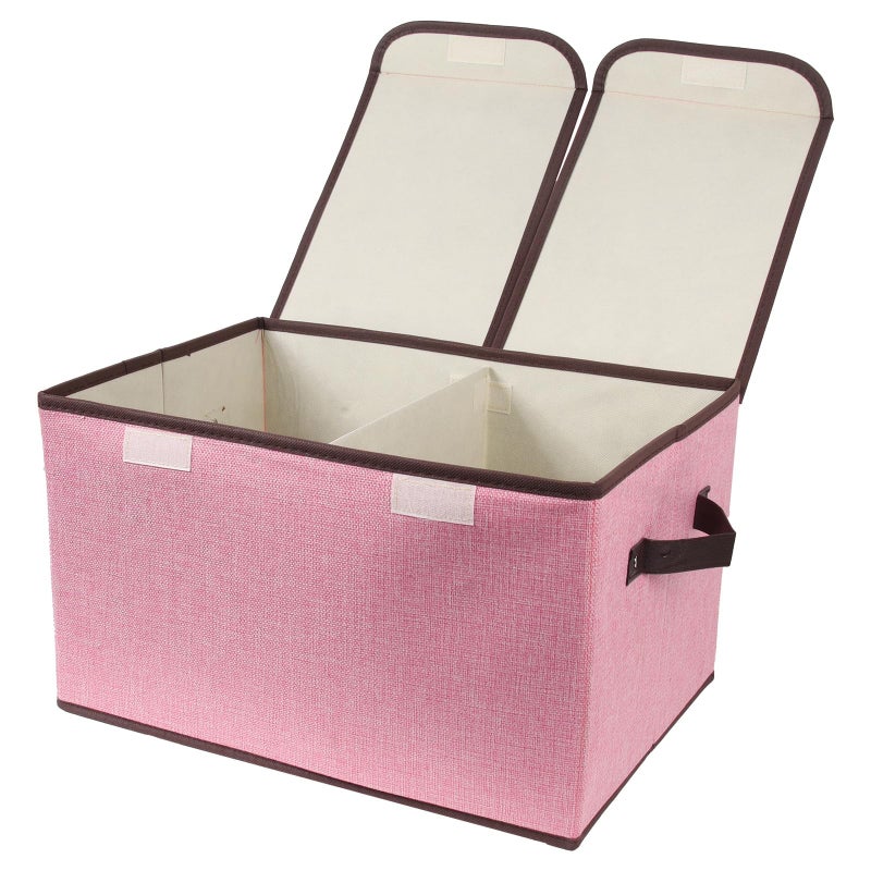 Tcbelosion Foldable Fabric Storage Box, 16.5 x 11.8 x 9.8 inches (L x W x H), with Double-Lid & Dividers, Large Organizer for Home, Closet, Office(Pink) - Image 1